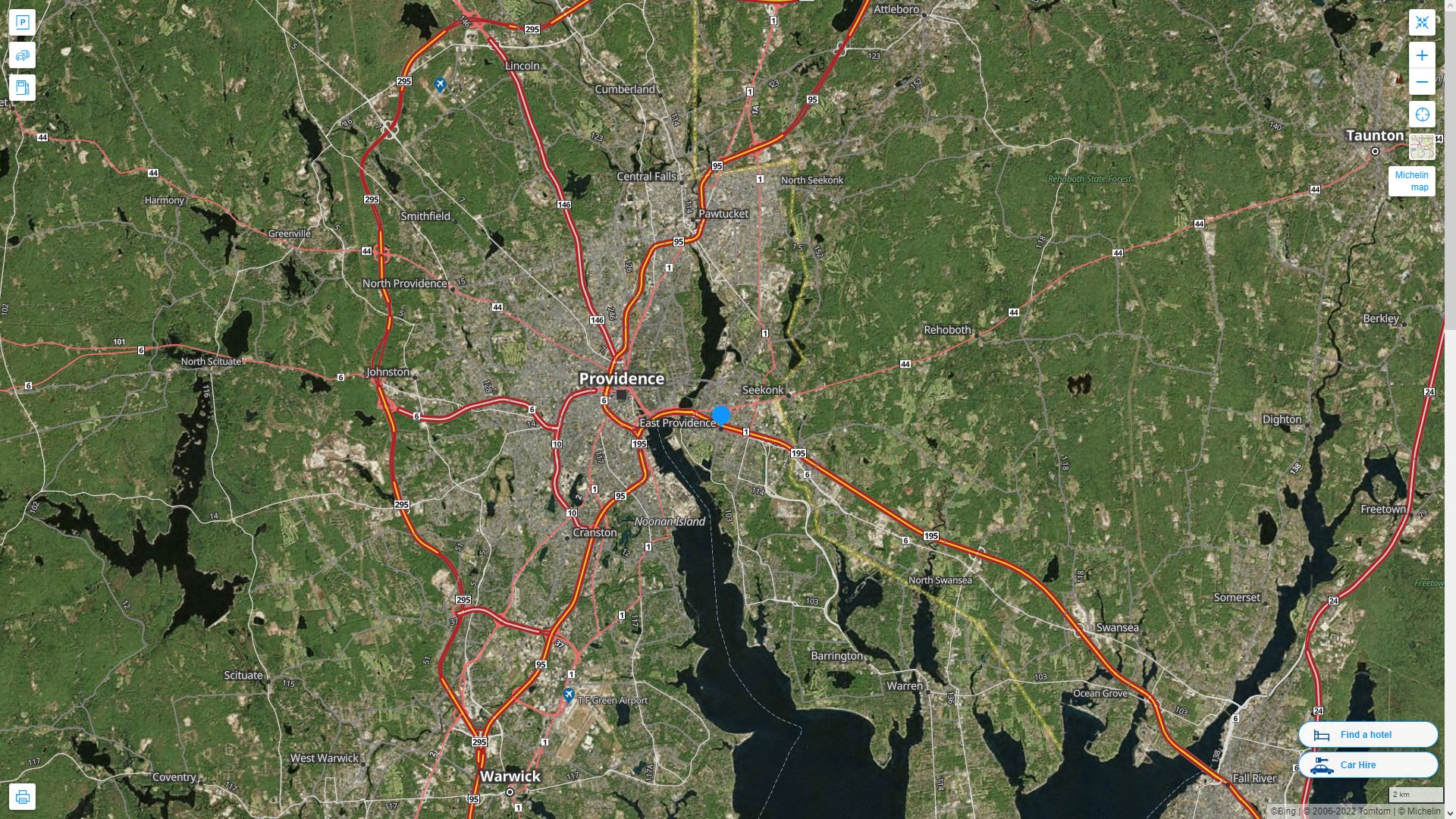 East Providence Rhode Island Highway and Road Map with Satellite View